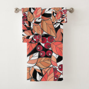 Throw Pillow Abstract cartoon leaves berries black Bath Towel Set