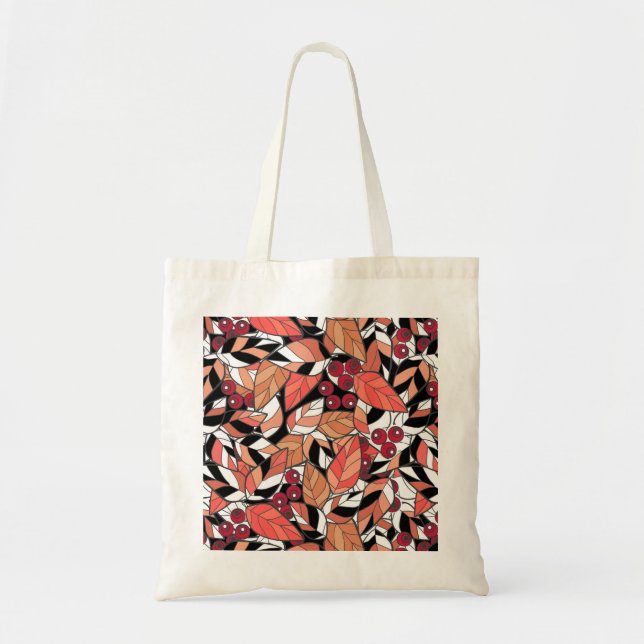 Throw Pillow Abstract cartoon leaves berries black Tote Bag (Front)