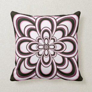 Throw Pillow, Abstract Flower 2, Black Pink White Cushion