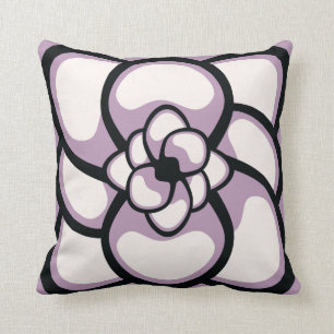 Throw Pillow, Abstract Flower 3, Lavender Black Cushion