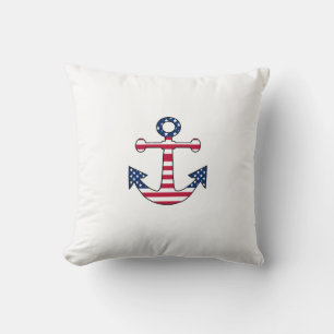 Throw Pillow Anchor Patriotic USA flag nautical