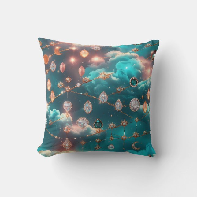 Throw Pillow - Aquamarine Diamond Celestial Moon (Front)