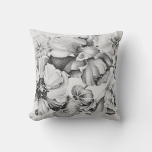 Throw Pillow B&W Nasturtiums #2