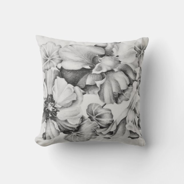 Throw Pillow B&W Nasturtiums #2 (Front)