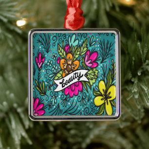 Throw Pillow Beauty with Flowers Metal Ornament