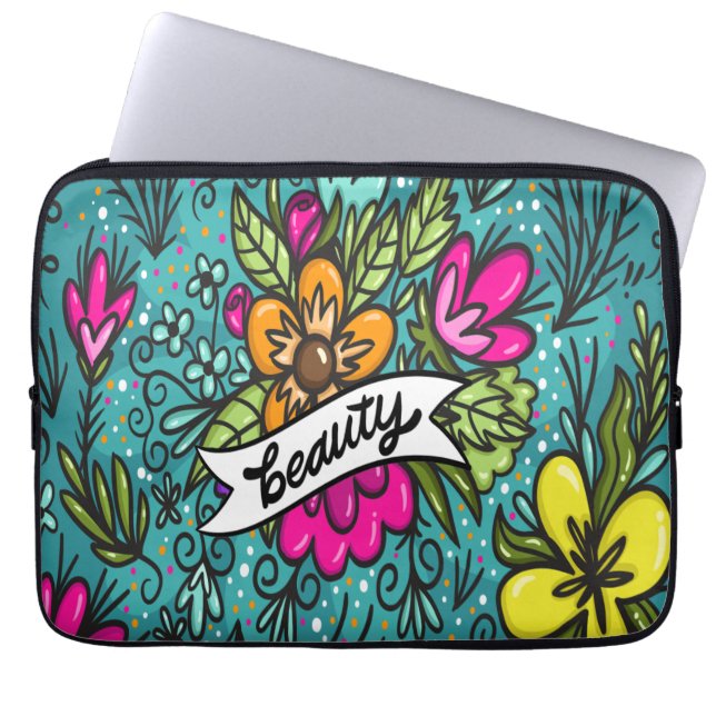 Throw Pillow Beauty with Flowers Metal Print Laptop Sleeve (Front)