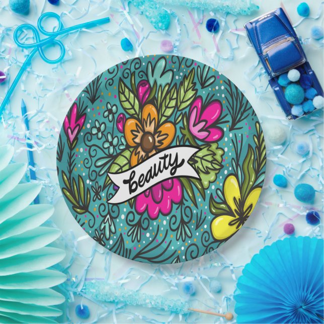 Throw Pillow Beauty with Flowers Paper Plate (Party)