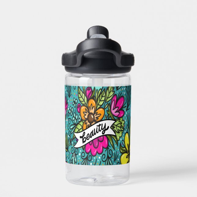 Throw Pillow Beauty with Flowers Water Bottle (Back)