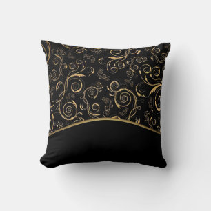 Throw Pillow/Black and Gold Swirls Cushion
