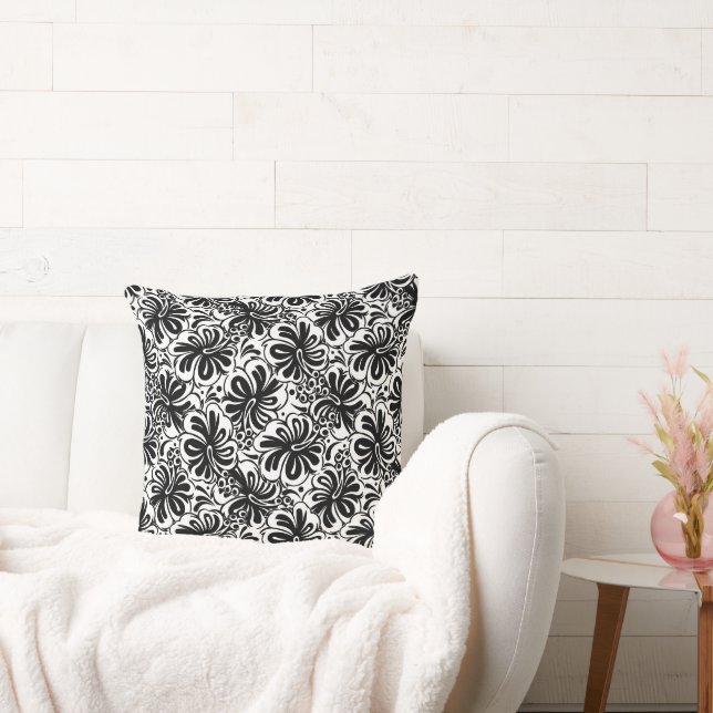 Throw Pillow Black & White Floral (Couch)