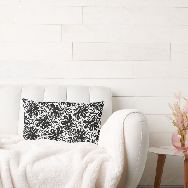 Throw Pillow Black & White Floral (Couch)
