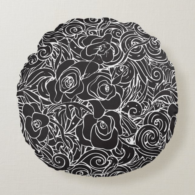 Throw Pillow Black & White Floral (Front)