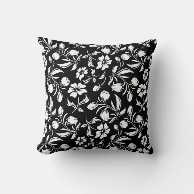 Throw Pillow Black & White Floral (Front)