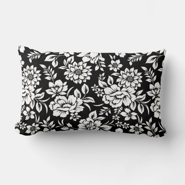 Throw Pillow Black & White Floral (Front)