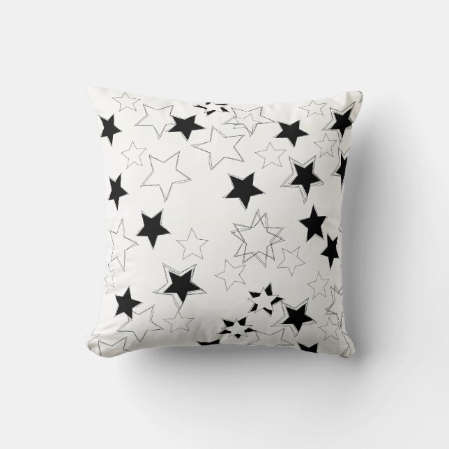 Throw Pillow Black & White Stars (Front)