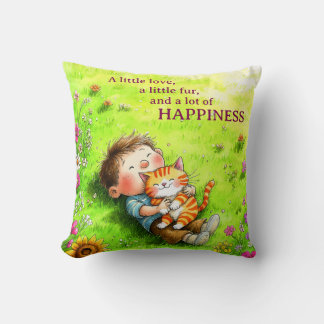 Throw Pillow - Boy & Cat