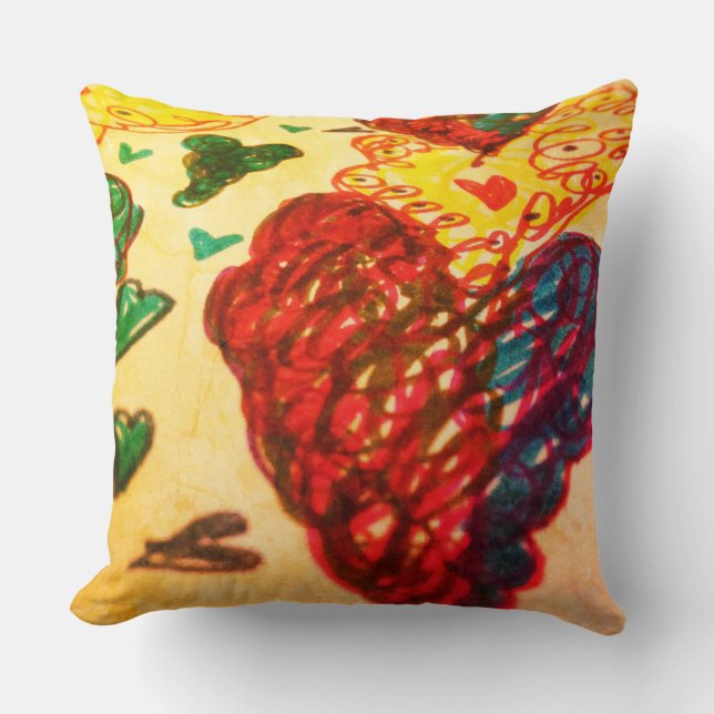 Throw pillow, brighter colours, fun, heart design cushion (Front)