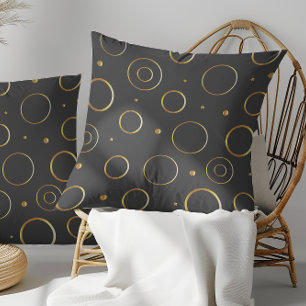 Throw Pillow, Brown With Golden Circles Throw Pill Cushion