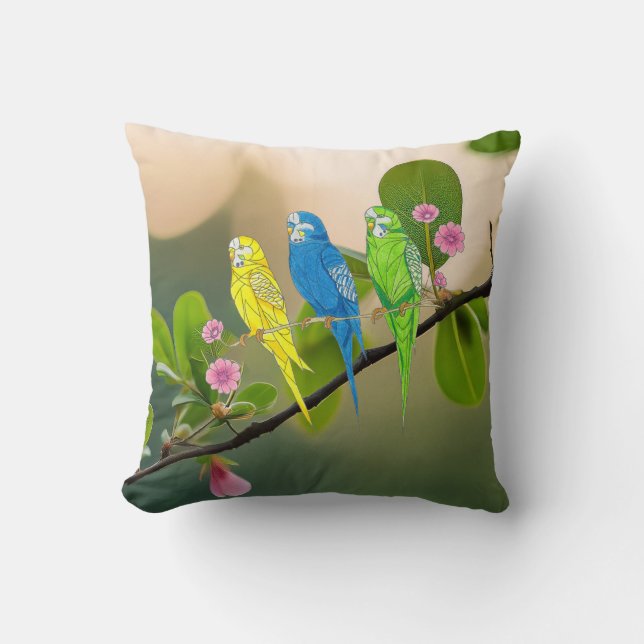 Throw Pillow Budgies Bird (Front)