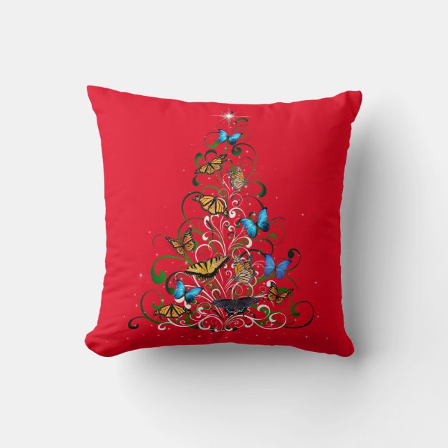 Throw Pillow Butterfly Christmas Tree (Front)