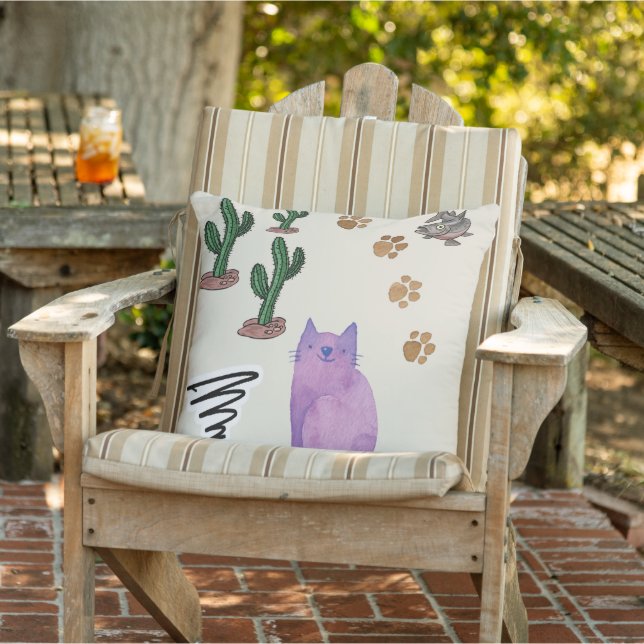 Throw Pillow Cat Fish Cactus Meow (Chair)