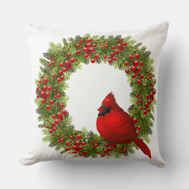 Throw Pillow-Christmas Cardinal Throw Pillow (Front)