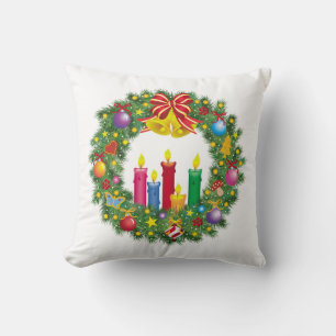 Throw Pillow/Christmas Wreath with Candles Cushion