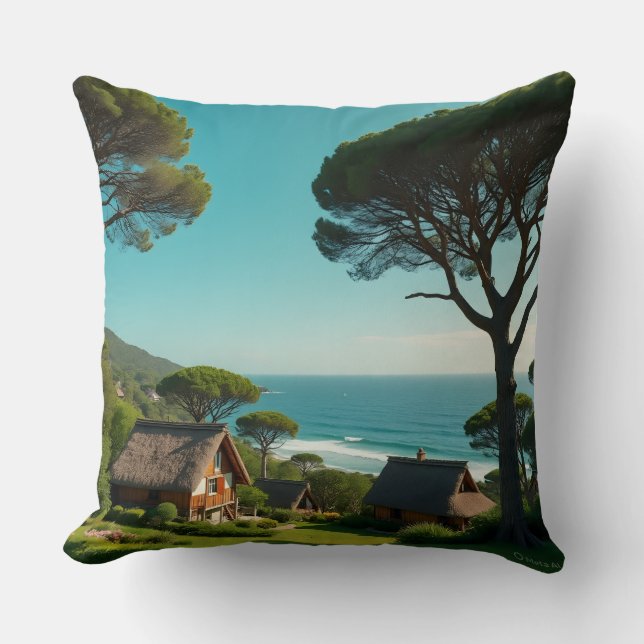 Throw Pillow Coastal Harmony: Homes, Trees & Endle (Front)