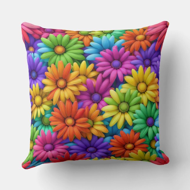 Throw Pillow - Colourful Abstract Daisies #34 (Back)
