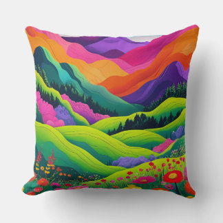  Throw Pillow _ Colourful Landscape Throw Pillow