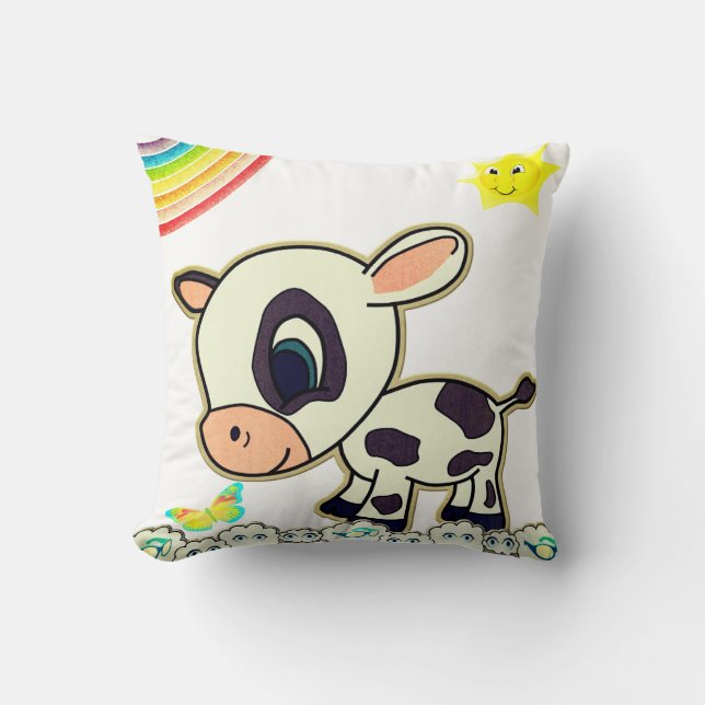 Throw Pillow Cow Sun Rainbow  (Front)