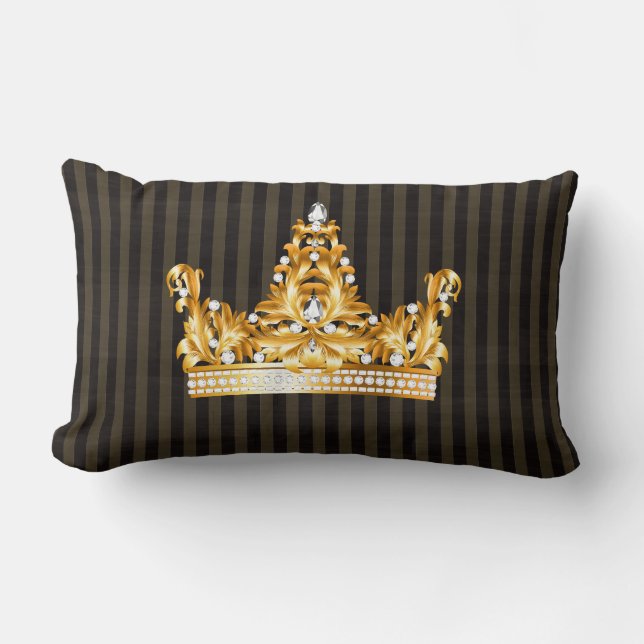 Throw Pillow crown,gold,brown,mustard,stripes,nobl (Front)