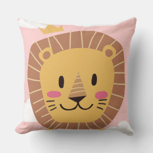Throw Pillow Cute Lion Crown Pink Kids Nursery
