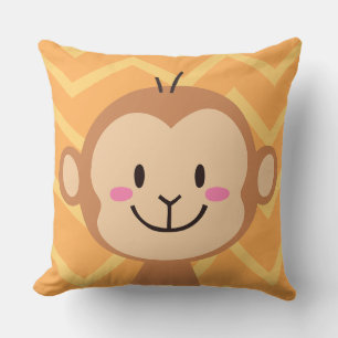 Throw Pillow Cute Monkey Face Chevron Orange Kids