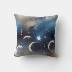Throw Pillow - Dusty Blue Celestial Moon