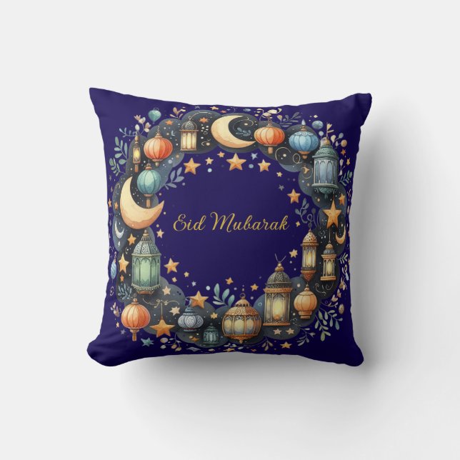 Throw Pillow-Eid Mubarak Wreath Accent Pillow (Front)