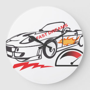 Throw Pillow Fast Dreams –Racing Car Pillow Design Large Clock