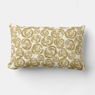 Throw Pillow-Faux Glitter Roses Lumbar Cushion