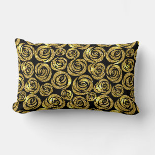 Throw Pillow-Faux Glitter Roses Lumbar Cushion