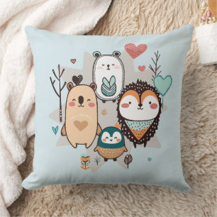 Throw Pillow features a cute illustration.