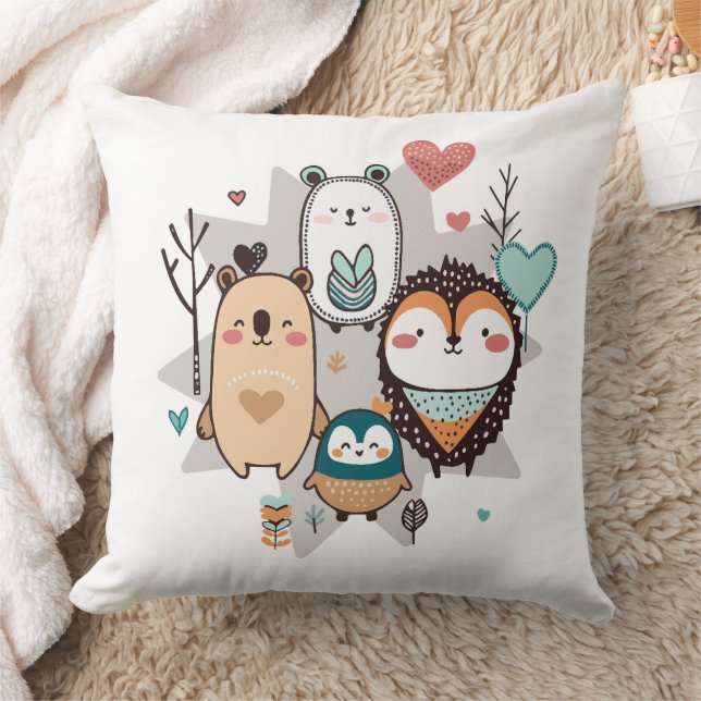 Throw Pillow features a cute illustration. (Blanket)
