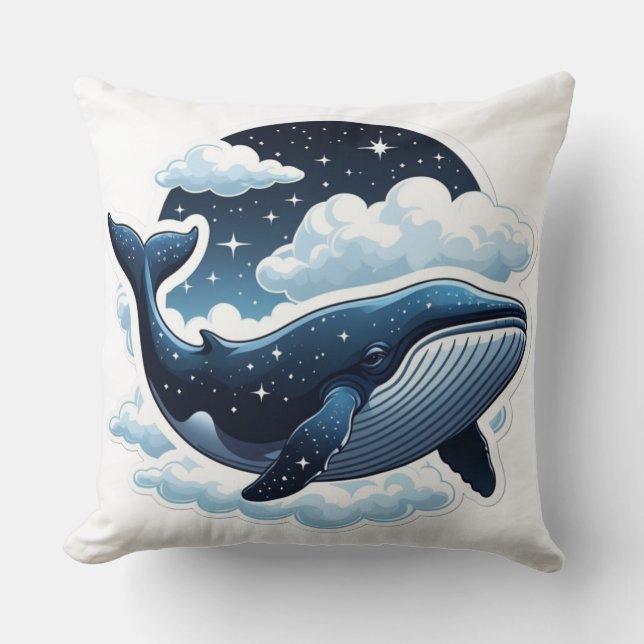 Throw Pillow Floating cloud whale with stars (Front)