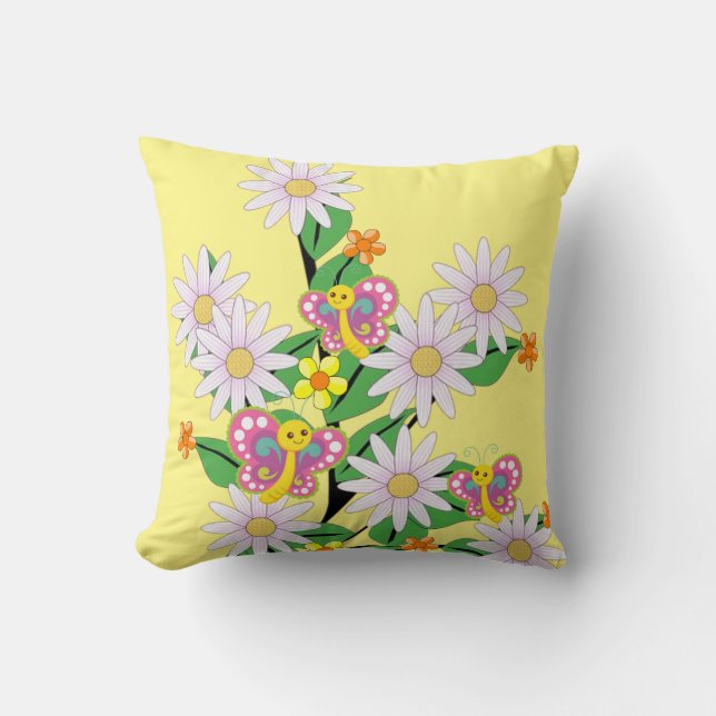 Throw Pillow Floral Butterfly Yellow (Front)