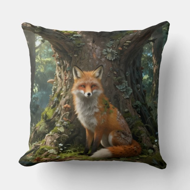 Throw Pillow Fox in the forest (Front)