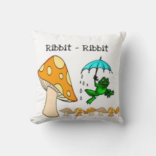 Throw Pillow Frog, Ribbit Ribbit Mushroom