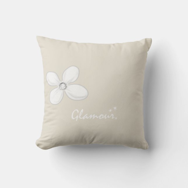 Throw Pillow Glamour White Flower Floral Beige  (Front)