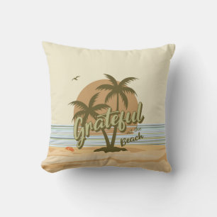 Throw Pillow grateful at the beach, fall colours