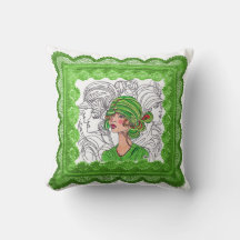 Throw Pillow Green Flapper Girl