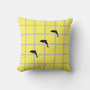 Throw Pillow - Grid Line Design - Dolphin Dance - 