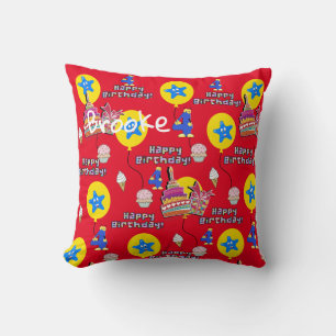 Throw Pillow, Happy 4th Birthday Red Cushion